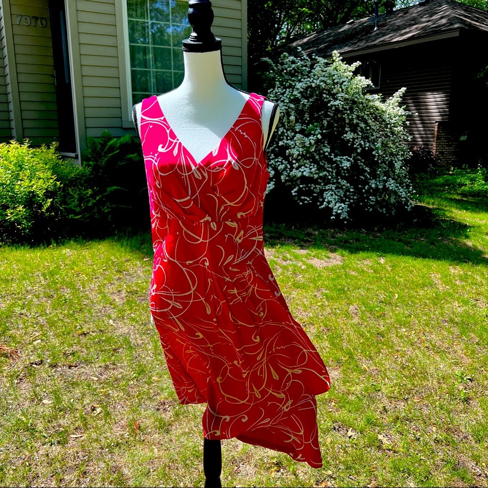 NWT Ann Taylor 100% Silk Faux Wrap Red Dress, sz 12